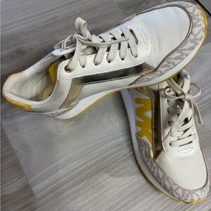 Stylish White and Gold Michael Kors Women's Sneakers